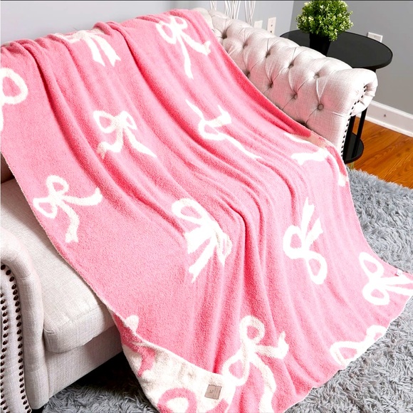 Pink Bow Plush Blanket throw - Picture 5 of 5